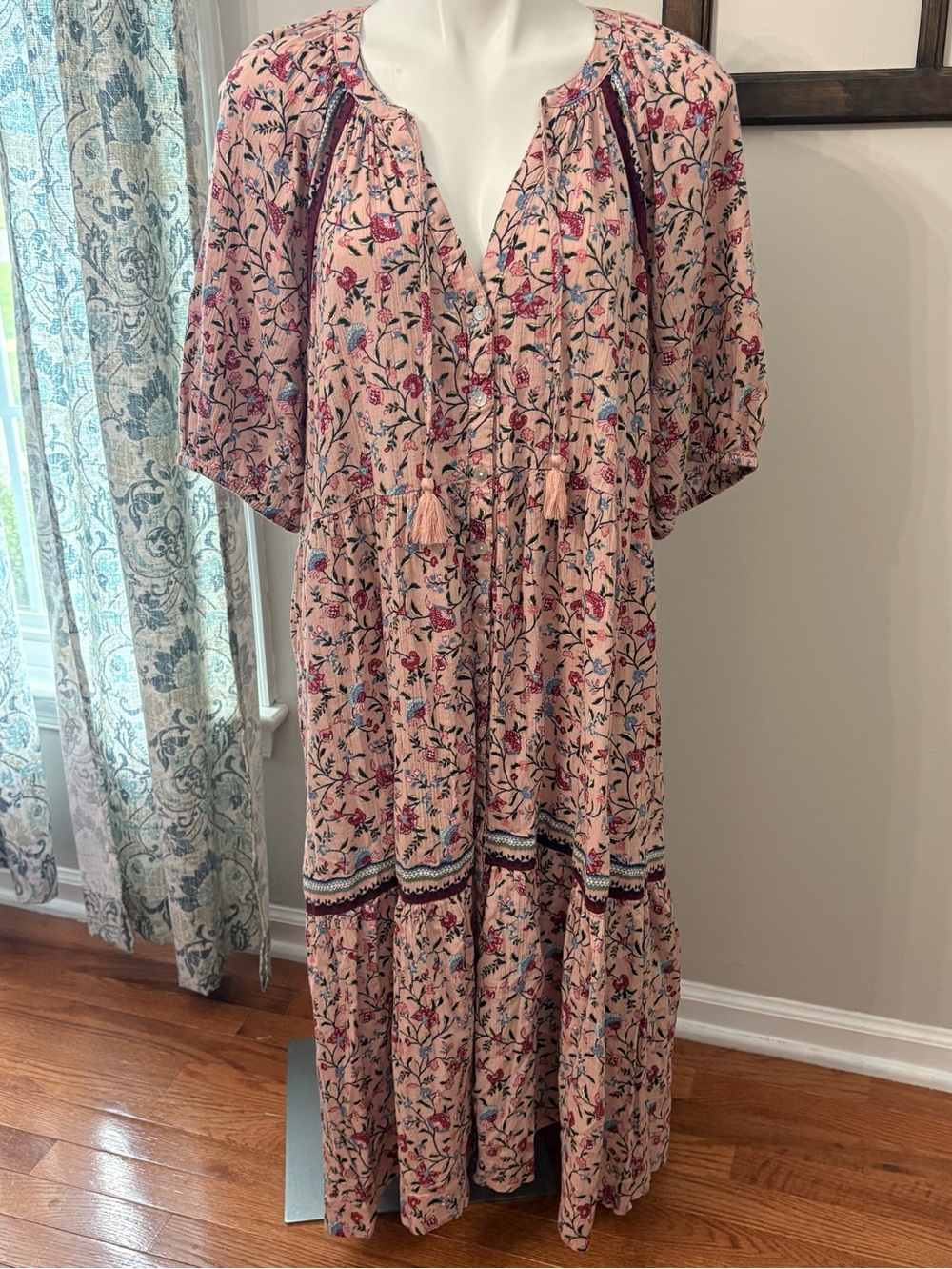 Wonderly  XXL pink Floral Paisley  Prairie CottageCore Long Dress